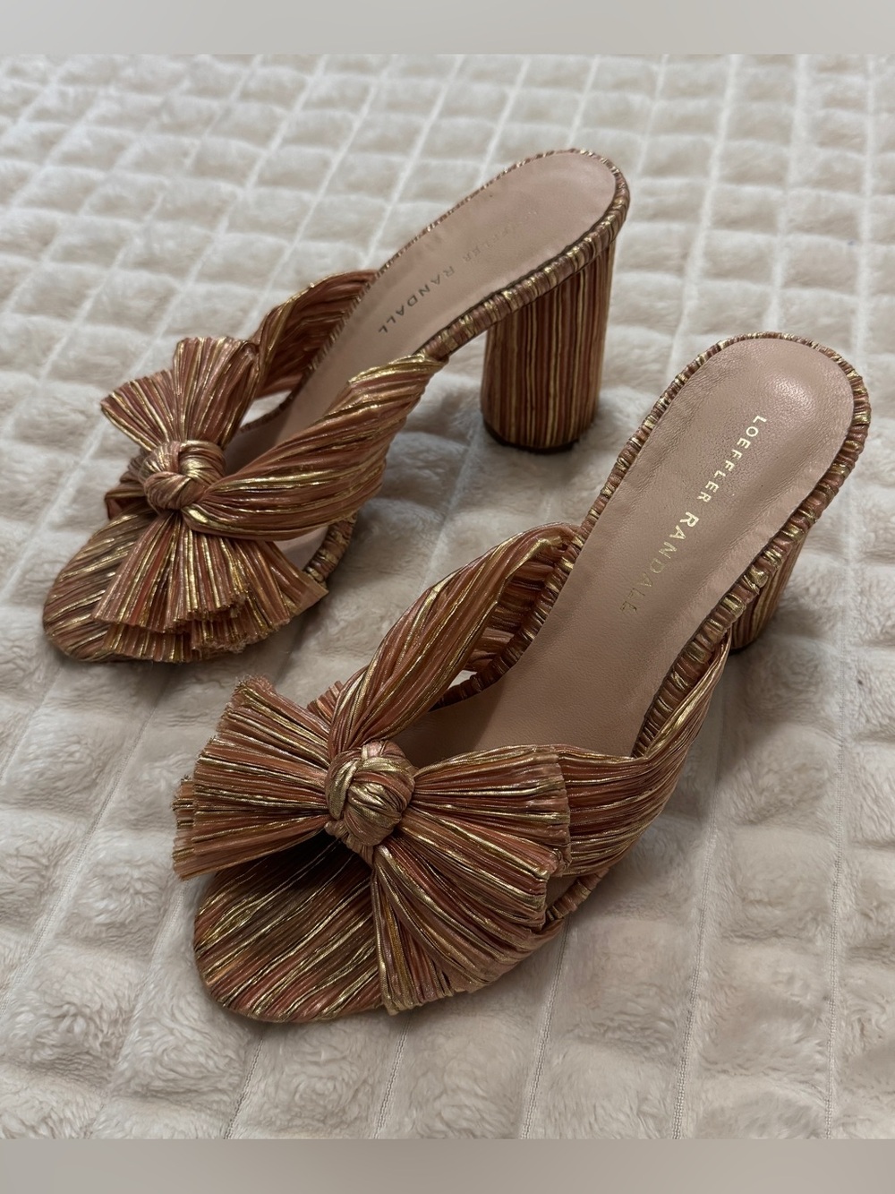 Loeffler Randall 8.5‎ Rose Gold Metallic Penny Knot Mules Heels